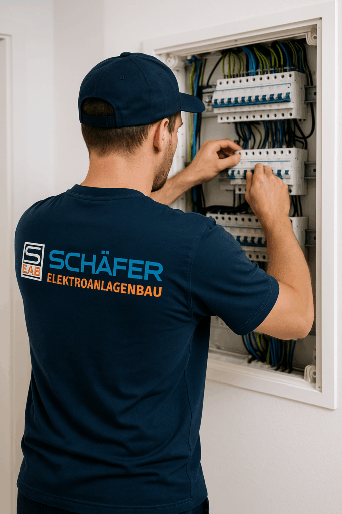 Elektriker Hamburg – Fachgerechte Arbeit am Verteilerkasten durch Schäfer Elektroanlagenbau für sichere Elektroinstallationen.